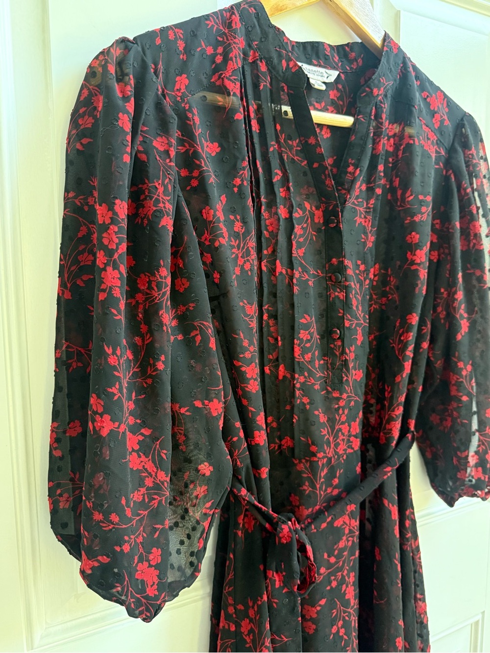 Nanette Lepore Black Sheer Overlay Dress Red Floral Romantic Goth witchy cottage - Picture 4 of 9